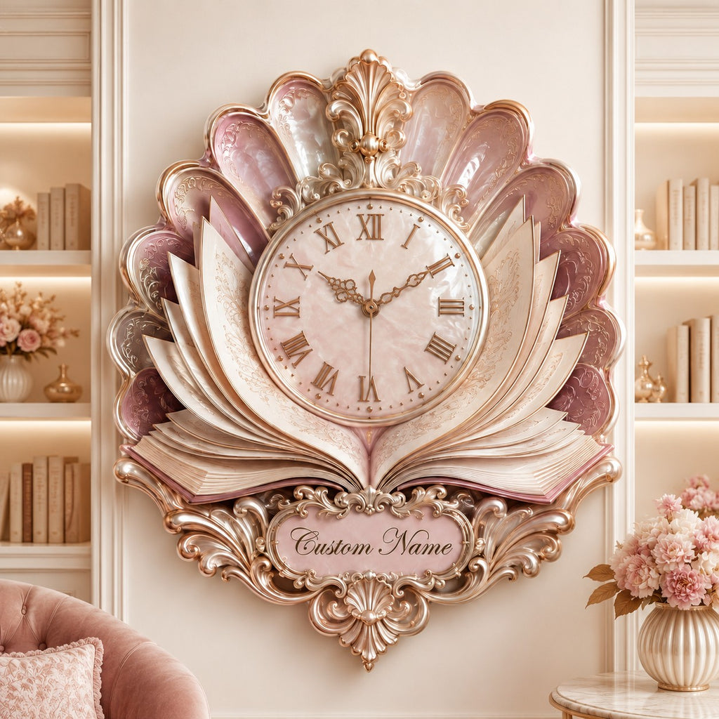 Personalized Pearl Book Bloom Wall Clock — personalized with a custom name