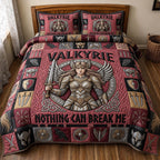 Viking Goddess Valkyrie quilted 3-piece bedding set on a made bed with two matching pillow shams