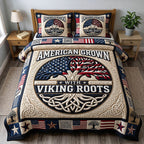 Viking Heritage Roots quilted 3-piece bedding set on a made bed in a farmhouse bedroom