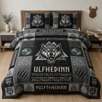 Viking Wolf quilted 3-piece bedding set on a made bed with two matching pillow shams