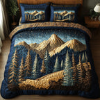 Vintage Woodland Gold quilted 3-piece bedding set on a made bed in a farmhouse bedroom