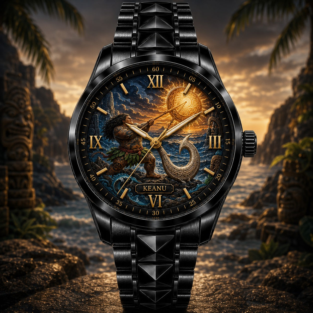 Personalized Island Demigod Watch with a custom name set into the design