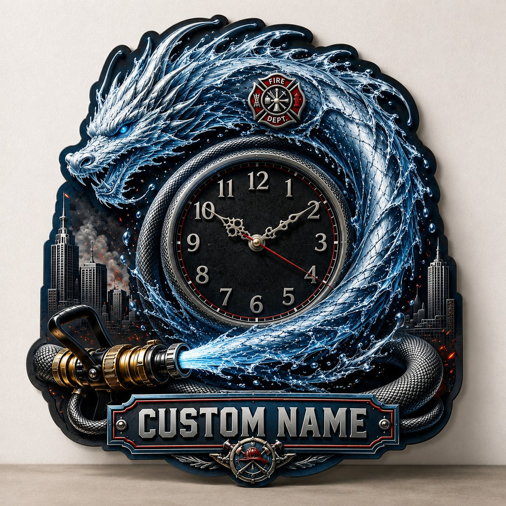Water dragon firefighter Custom Name Wall Clock — personalized with a custom name