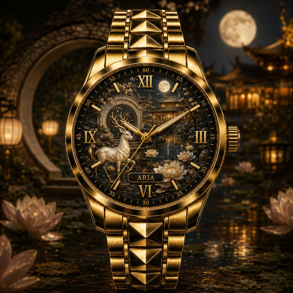 Custom Moonlit Lotus Deer Watch — personalized with a custom name