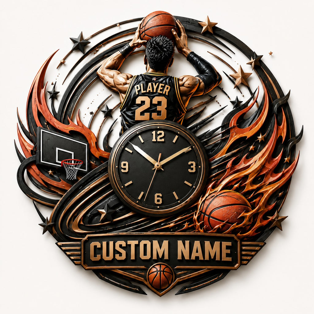 Competitive basketball players Custom Name Wall Clock — personalized with a custom name
