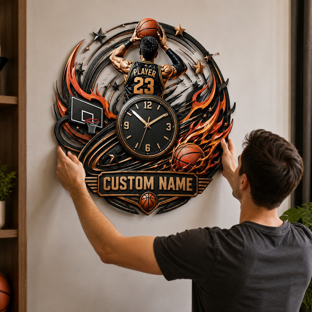 Competitive basketball players Custom Name Wall Clock — personalized with a custom name