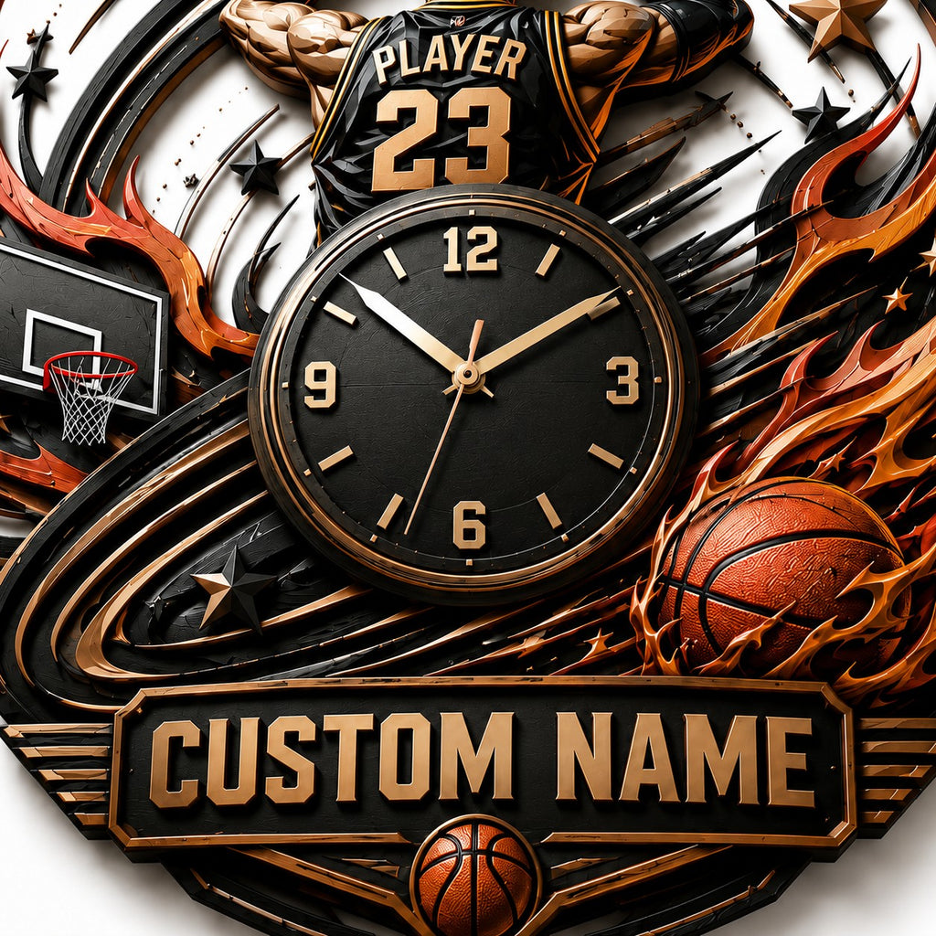 Competitive basketball players Custom Name Wall Clock — personalized with a custom name
