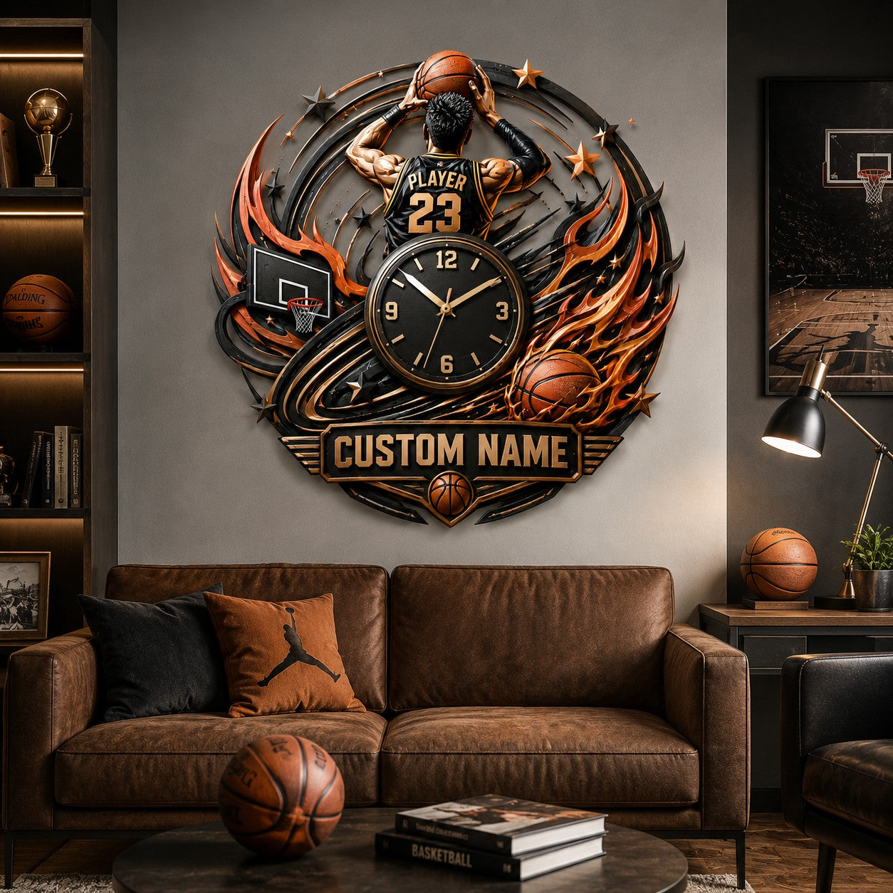 Competitive basketball players Custom Name Wall Clock — personalized with a custom name