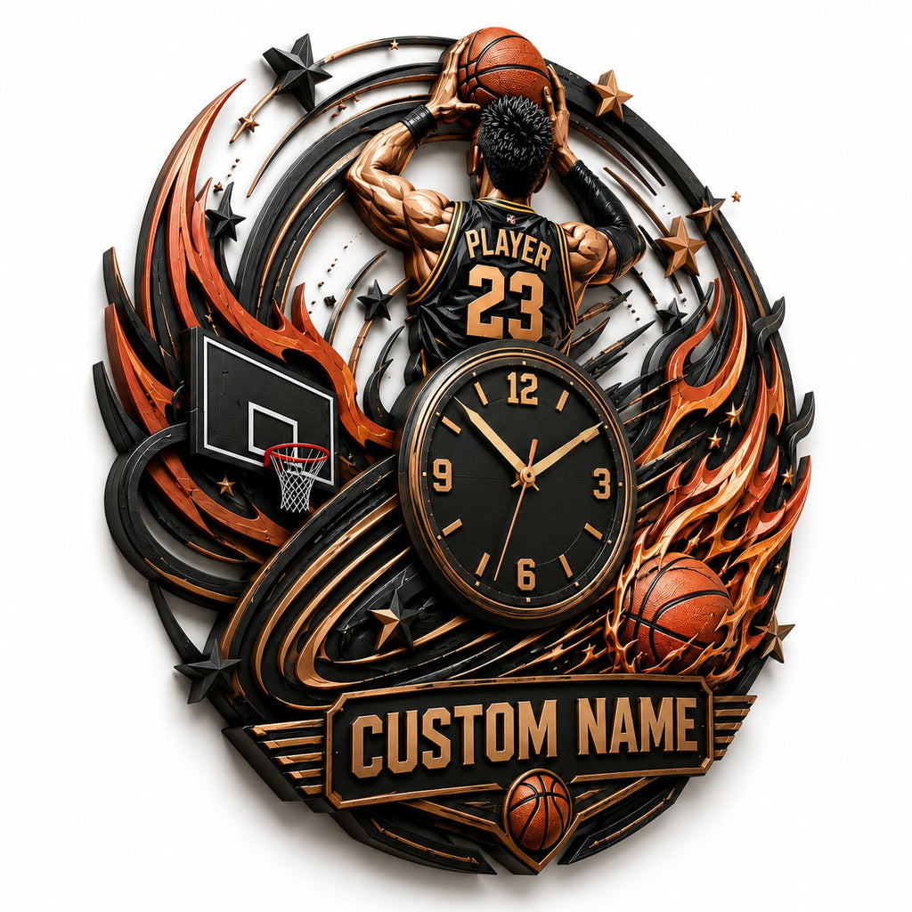 Competitive basketball players Custom Name Wall Clock — personalized with a custom name