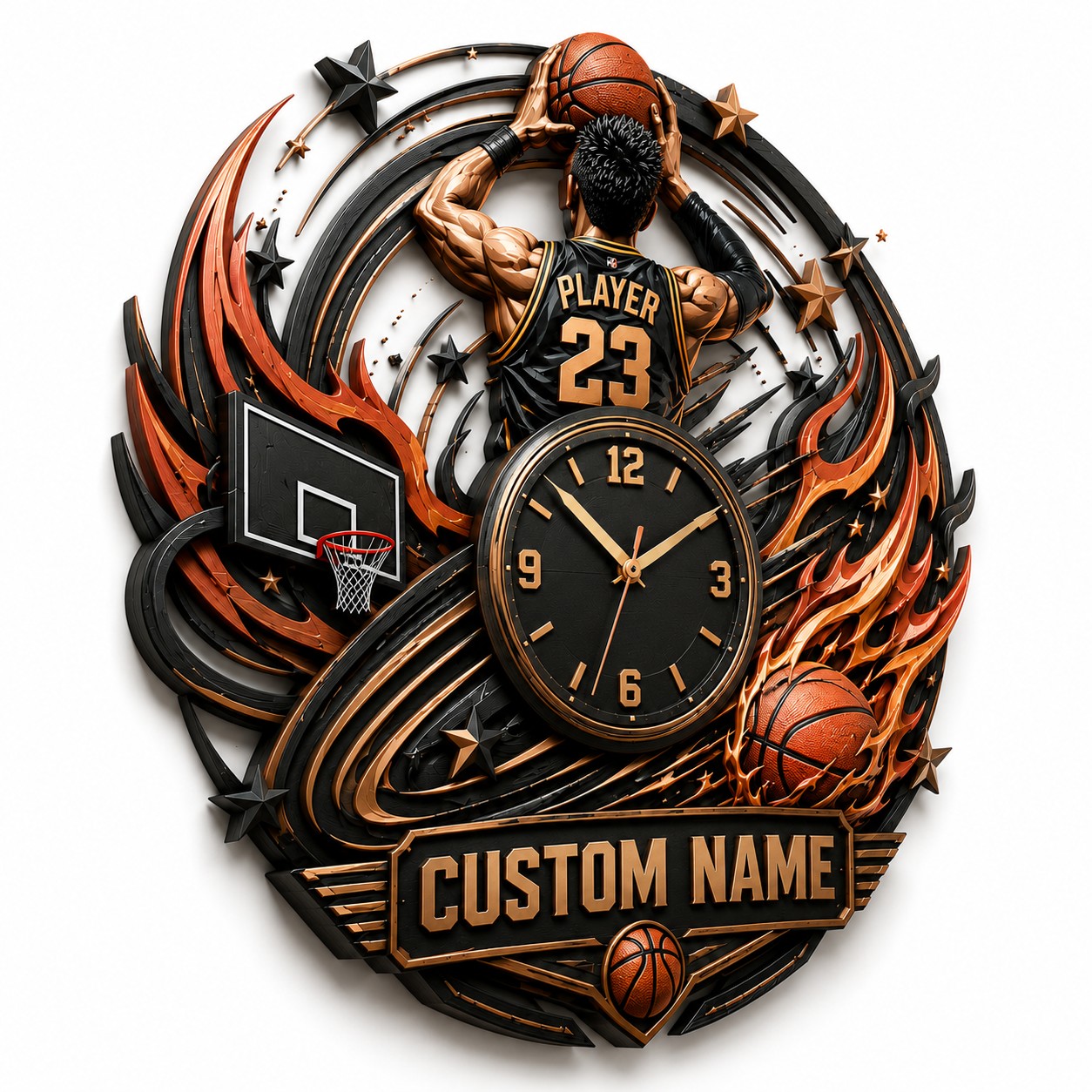 Competitive basketball players Custom Name Wall Clock — personalized with a custom name