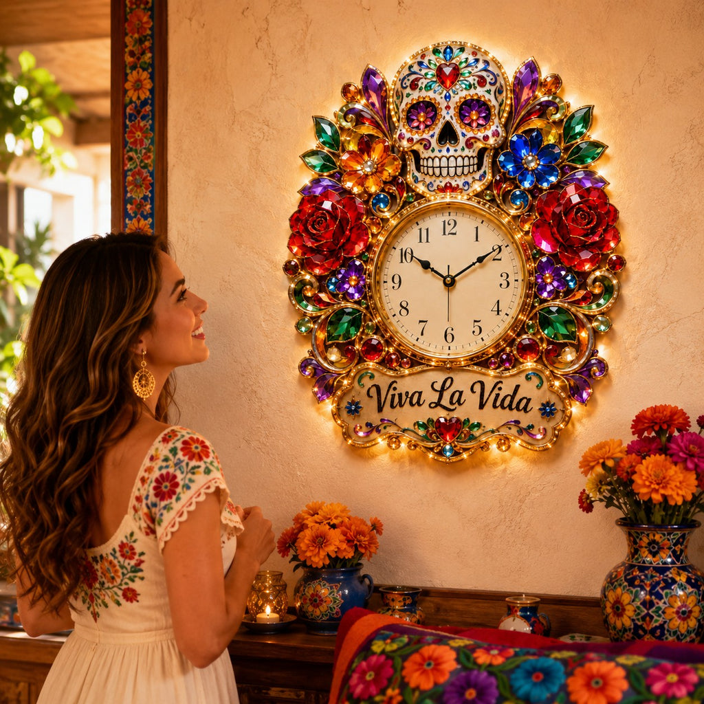 Sugar skull Custom Name Wall Clock — personalized with a custom name