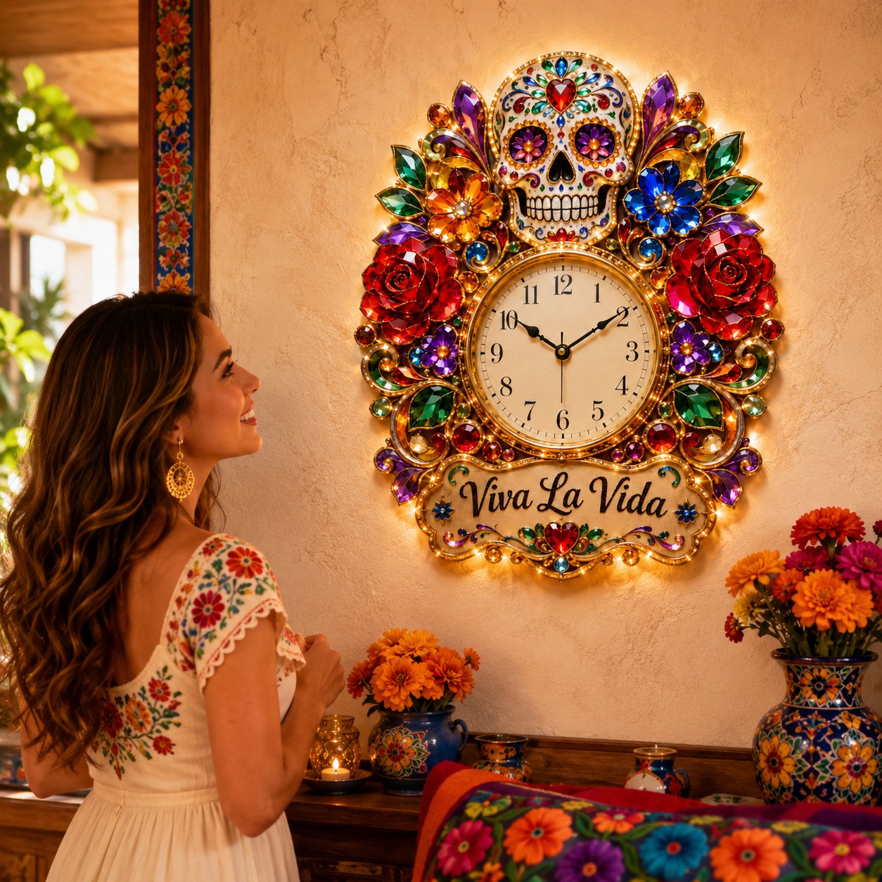 Sugar skull Custom Name Wall Clock — personalized with a custom name