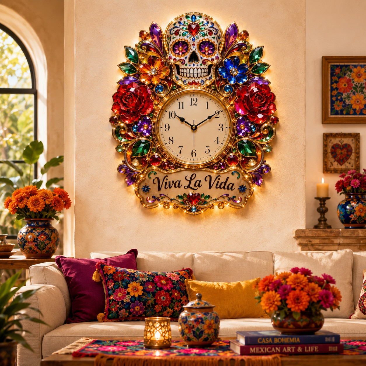 Sugar skull Custom Name Wall Clock — personalized with a custom name
