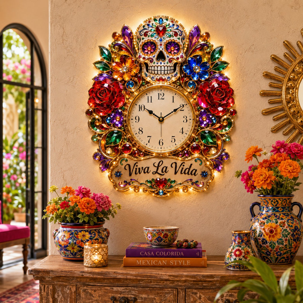 Sugar skull Custom Name Wall Clock — personalized with a custom name