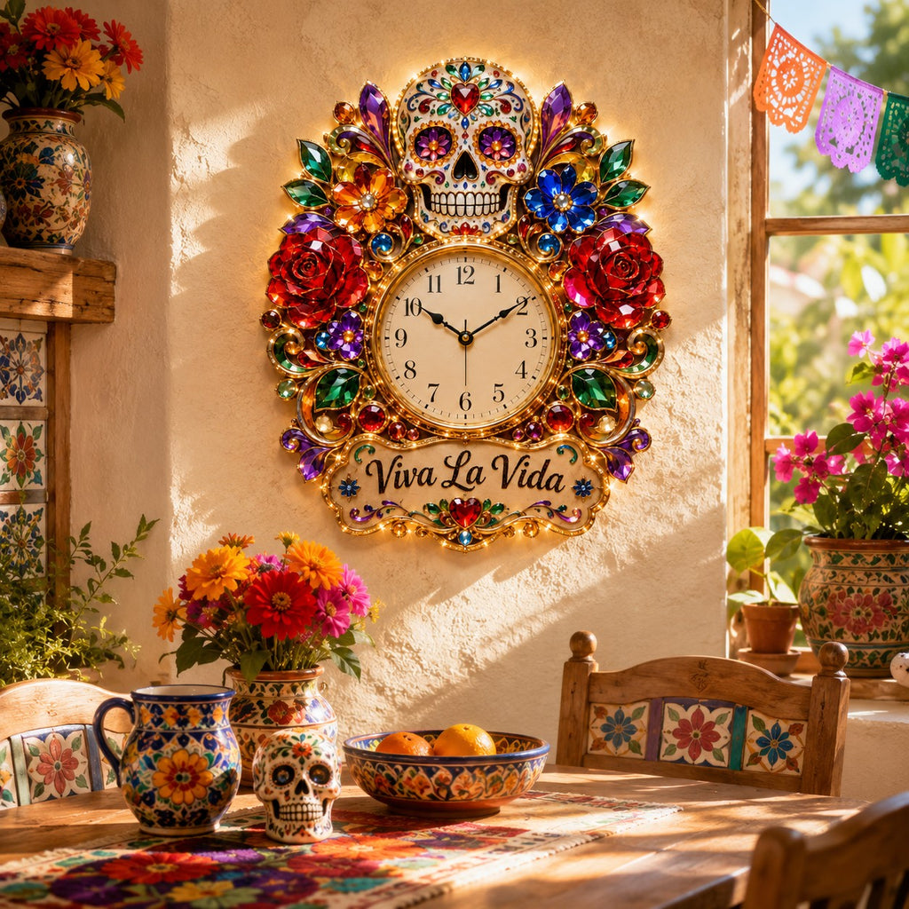 Sugar skull Custom Name Wall Clock — personalized with a custom name