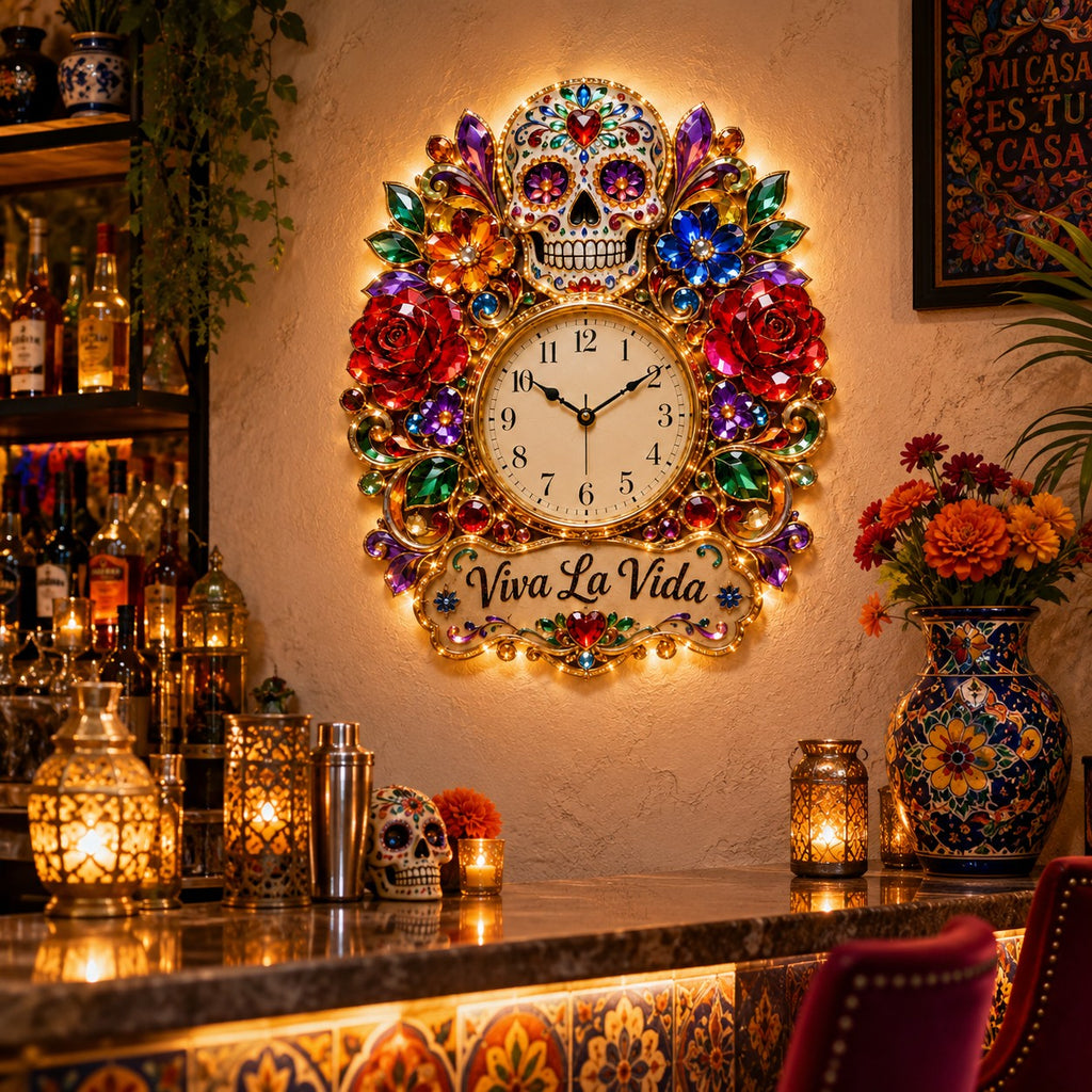 Sugar skull Custom Name Wall Clock — personalized with a custom name
