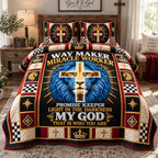 Way Maker Faith quilted 3-piece bedding set on a made bed in a softly lit bedroom