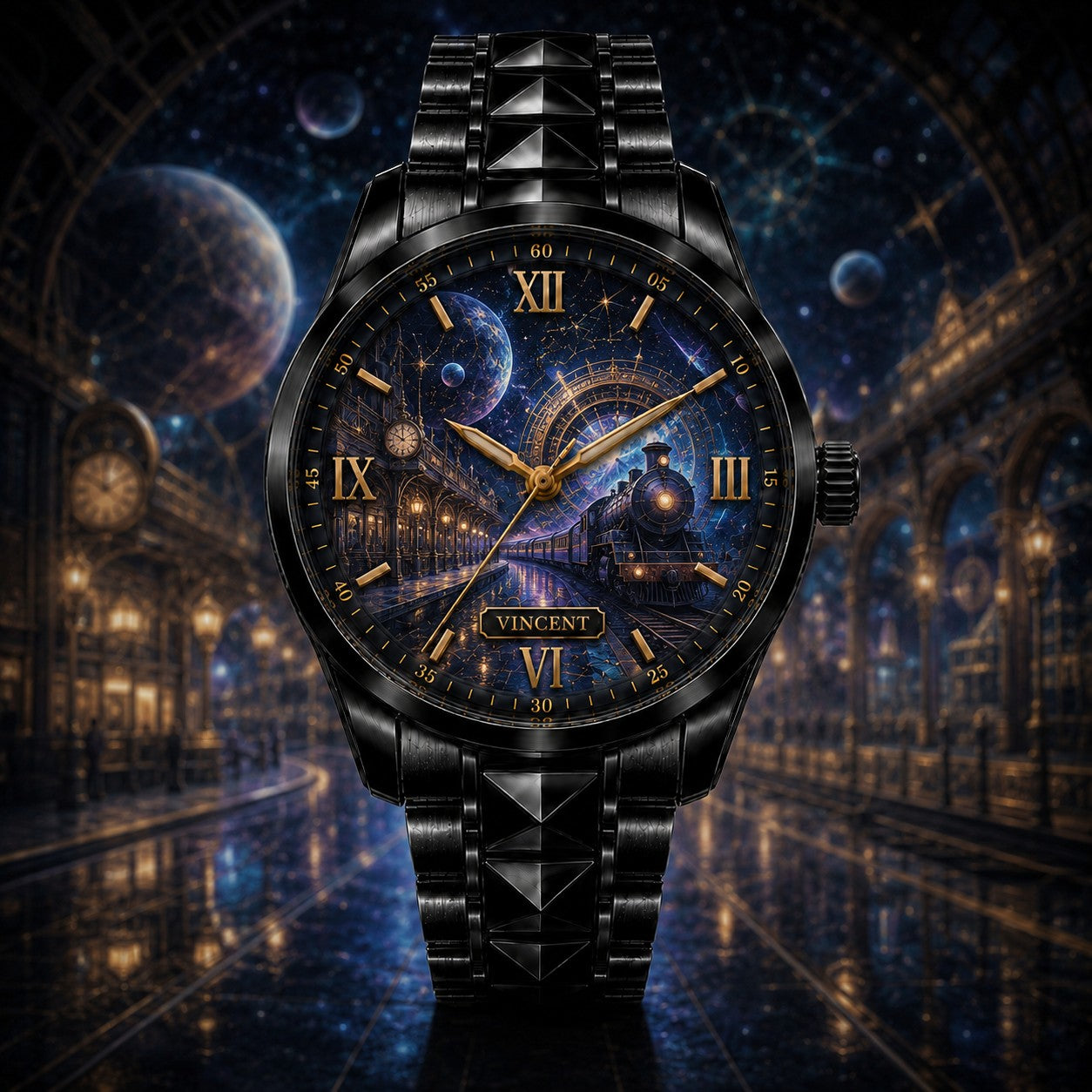 Custom Personalized Celestial Train Watch — personalized with a custom name
