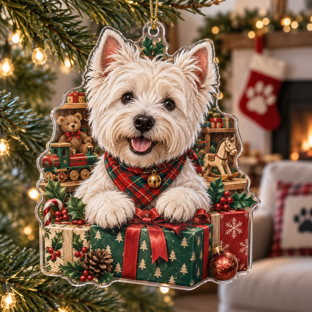 West Highland Terrier Acrylic Christmas Ornament — digital product visualization