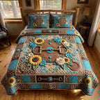 Western Soul Bit quilted 3-piece bedding set on a made bed in a rustic timber bedroom