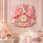 Personalized pink bow unicorn clock — personalized with a custom name