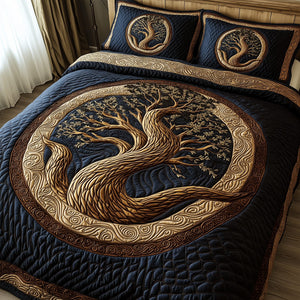 Wheel Of Eternity Navy 3-Piece Quilted Bedding Set