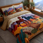 Whispering Hooves Desert quilted 3-piece bedding set on a made bed with two matching pillow shams