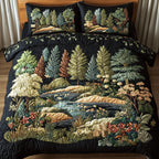 Whispers of the Forest quilted 3-piece bedding set on a made bed with two matching pillow shams