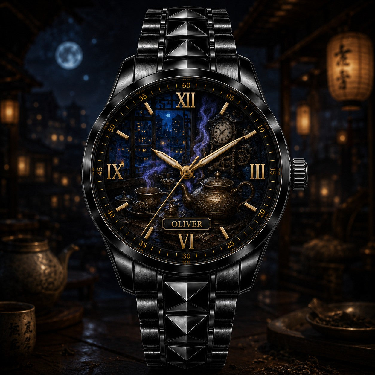 Custom Midnight Tea House Watch — personalized with a custom name