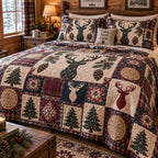 Wild Antler Horizon quilted 3-piece bedding set on a made bed with two matching pillow shams