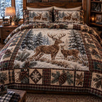 Wilderness Antler Legacy quilted 3-piece bedding set on a made bed with two matching pillow shams