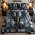Wings Of Dominion Grey quilted 3-piece bedding set on a made bed with two matching pillow shams