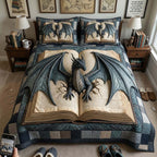 Wings Of Dominion Open Book quilted 3-piece bedding set on a made bed with two matching pillow shams