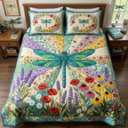 Wings Of The Garden Cream quilted 3-piece bedding set on a made bed with two matching pillow shams
