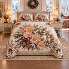 Winter Alstroemeria Christmas 3-Piece Quilted Bedding Set — digital product visualization