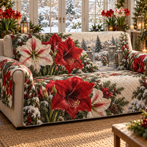 Winter Amaryllis Christmas Quilted Sofa Cover