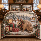 Winter Armadillo Christmas 3-Piece Quilted Bedding Set — digital product visualization
