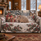 Winter Armadillo Christmas Quilted Sofa Cover — digital product visualization
