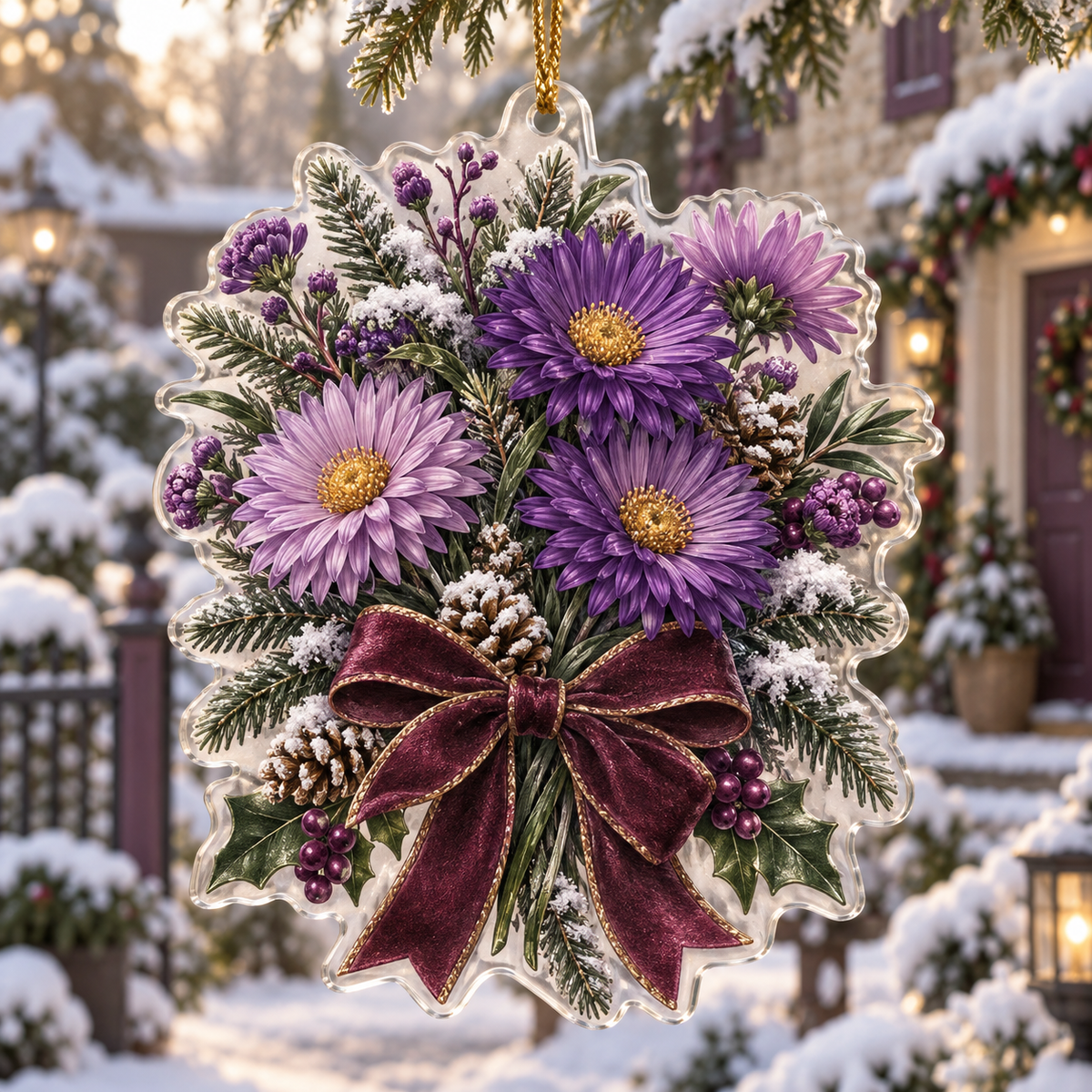 Winter Aster Acrylic Christmas Ornament — digital product visualization