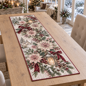 Winter Astrantia Christmas Quilted Table Runner