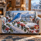 Winter Bluebird Christmas Quilted Sofa Cover — digital product visualization