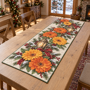 Winter Calendula Christmas Quilted Table Runner