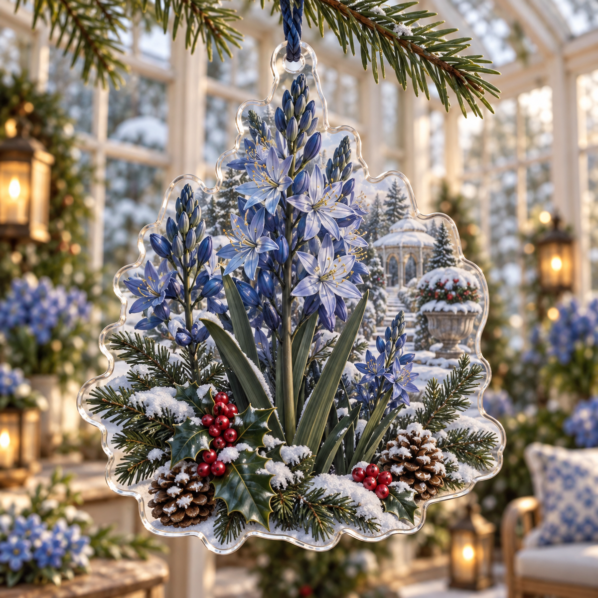 Winter Camassia Acrylic Christmas Ornament — digital product visualization