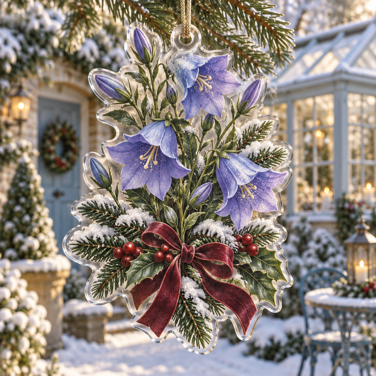 Winter Campanula Acrylic Christmas Ornament — digital product visualization