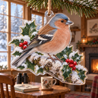 Winter Chaffinch Acrylic Christmas Ornament — digital product visualization
