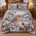 Winter Chaffinch Christmas 3-Piece Quilted Bedding Set — digital product visualization