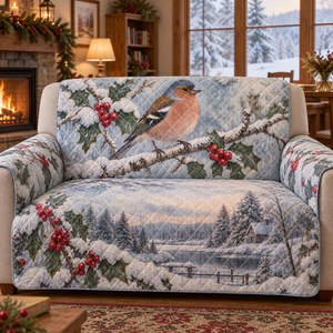 Winter Chaffinch Christmas Quilted Sofa Cover