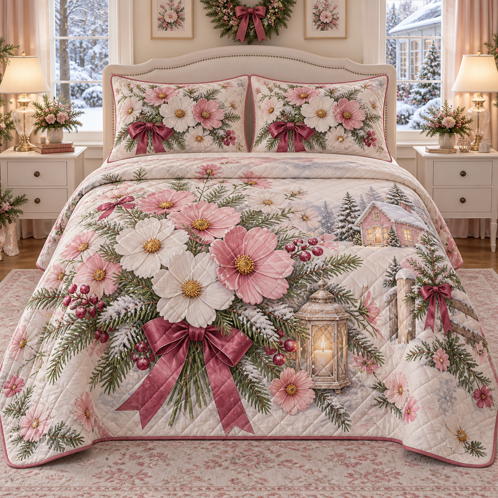 Winter Cosmos Christmas 3-Piece Quilted Bedding Set — digital product visualization