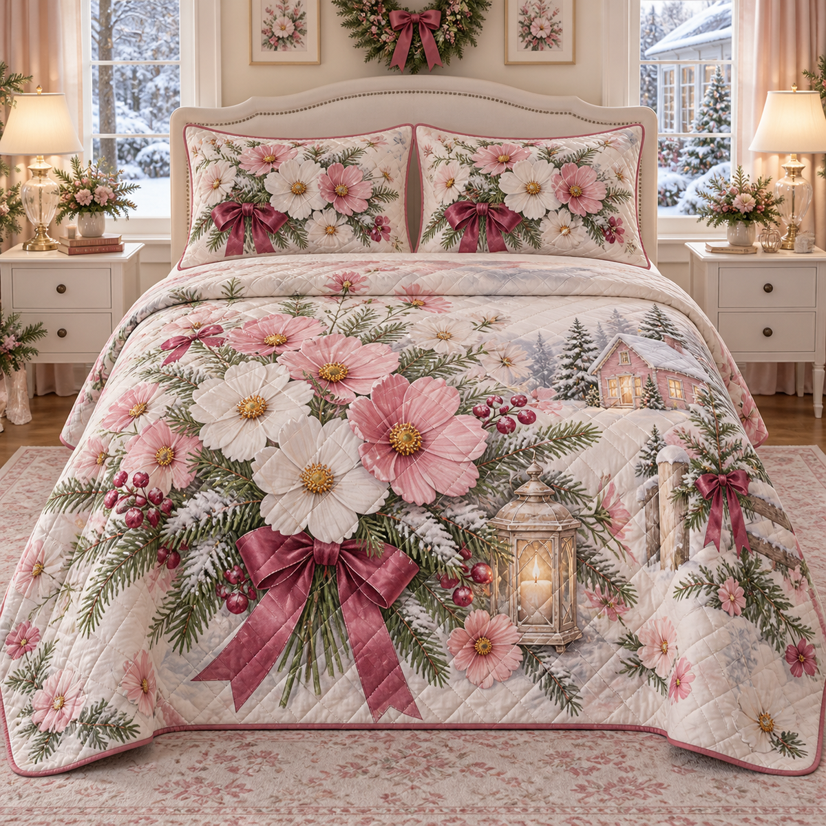 Winter Cosmos Christmas 3-Piece Quilted Bedding Set — digital product visualization