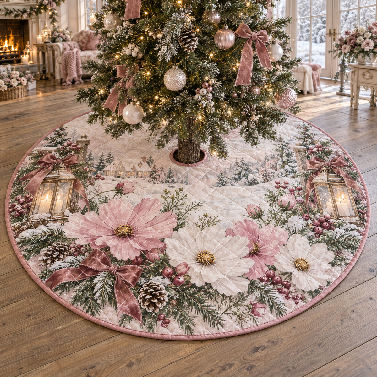 Winter Cosmos Quilted Christmas Tree Skirt — digital product visualization